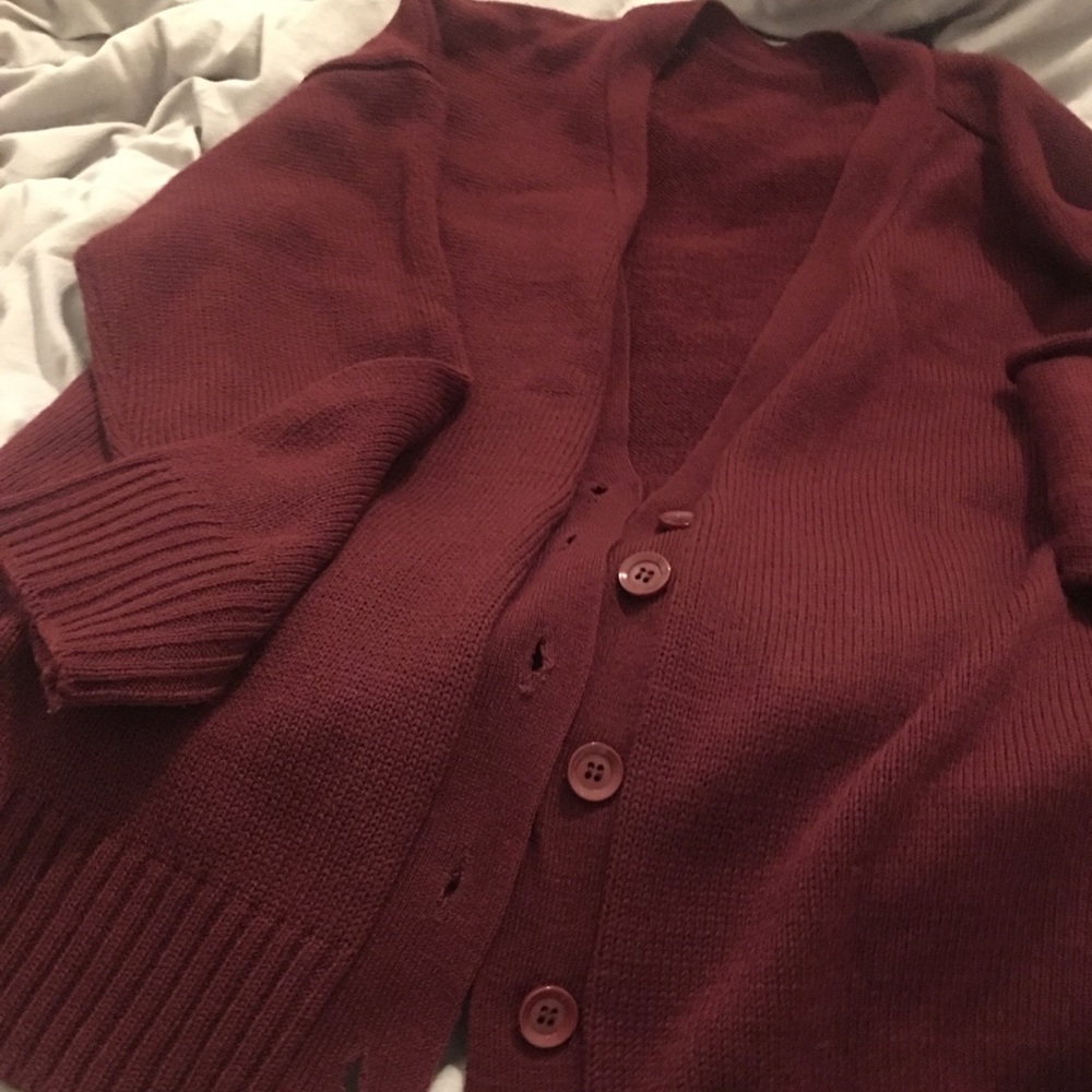 Wine red sweater cardigan - free size
